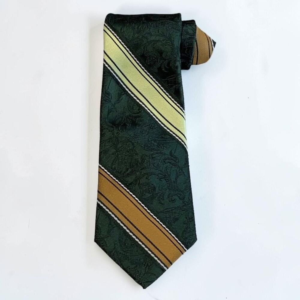 Vintage Barwyn Originale Tie Dark Academia Paisley Jacquard Stripe Mod 70s